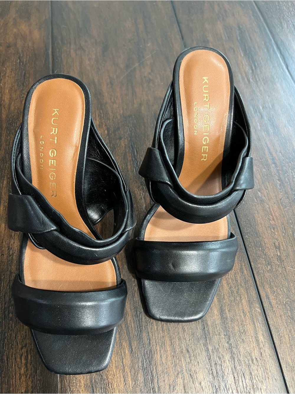 Kurt Geiger London Women’s Brandy Black Leather Slip-On Heeled Sandals Size 5